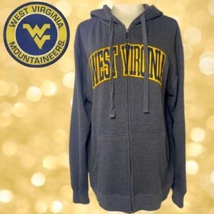WVU Zip Up Fleece Hooded Sweatshirt West Virginia University Hoodie Size Medium
